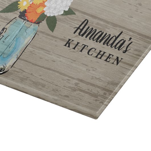 Rustic Barn Hydrangea Floral Mason Jar Monogram Snijplank (Hoek)