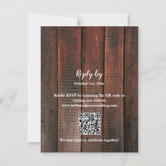 Rustic Barn Lace Wood QR Code String Light Wedding RSVP Kaartje (Achterkant)