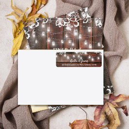Rustic Barn Lace Wood String Light Wedding Address Etiket