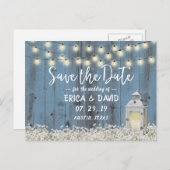 Rustic Barn Lantern Dusty Blue Save the Date Aankondigingskaart (Voorkant / Achterkant)