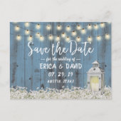 Rustic Barn Lantern Dusty Blue Save the Date Aankondigingskaart (Voorkant)
