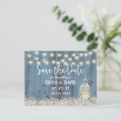 Rustic Barn Lantern Dusty Blue Save the Date Aankondigingskaart (Staand voorkant)