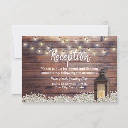 Rustic Barn Lantern String Light Wedding Reception Kaart (Voorkant)