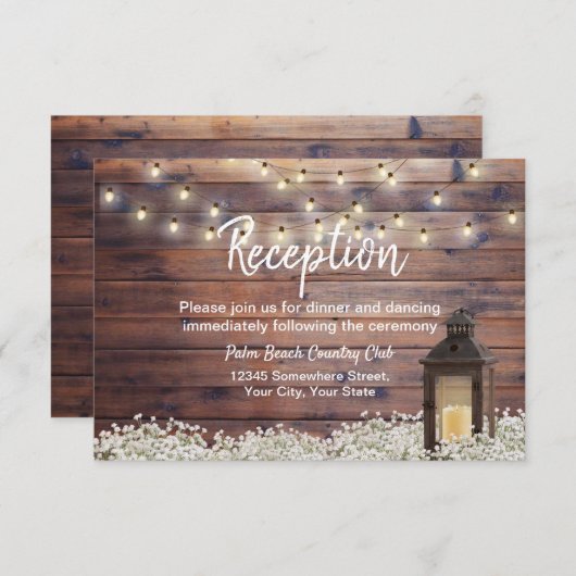 Rustic Barn Lantern String Light Wedding Reception Kaart (Voorkant / Achterkant)