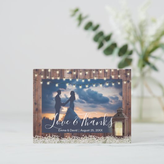 Rustic Barn Lantern String Lights Foto Bedankt Briefkaart (Staand voorkant)