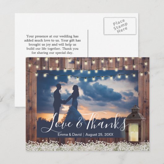 Rustic Barn Lantern String Lights Foto Bedankt Briefkaart (Voorkant / Achterkant)