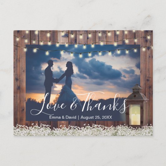 Rustic Barn Lantern String Lights Foto Bedankt Briefkaart (Voorkant)