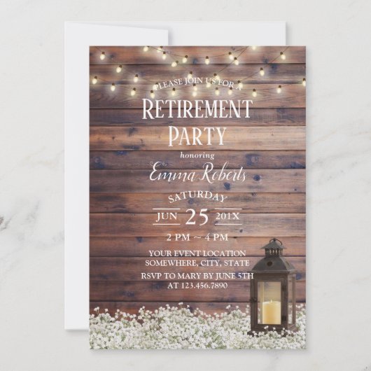 Rustic Barn Lantern String Lights Retirement Party Kaart (Voorkant)