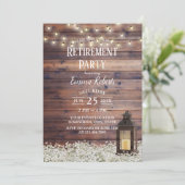 Rustic Barn Lantern String Lights Retirement Party Kaart (Staand voorkant)