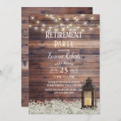 Rustic Barn Lantern String Lights Retirement Party Kaart (Voorkant / Achterkant)