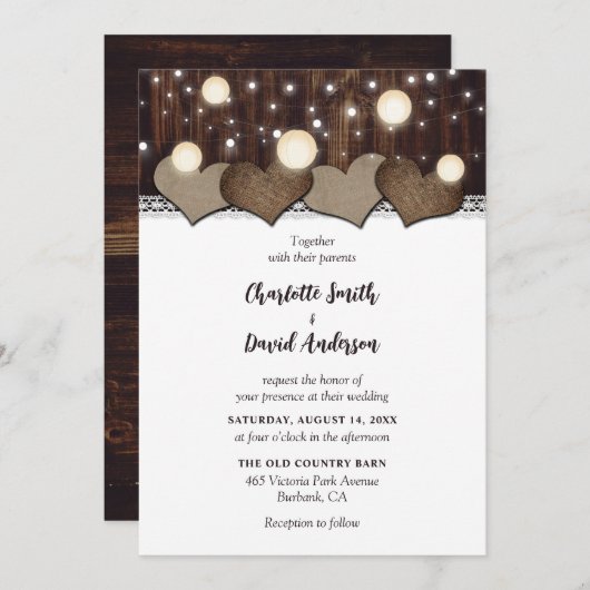 Rustic Barn Lantern Wedding Invitations Kaart (Voorkant / Achterkant)