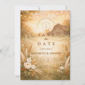 Rustic Barn Meadow String Lights Wedding Save The Date (Voorkant)