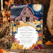 Rustic Barn Navy Blue Nighttime Herfst Huwelijk Kaart