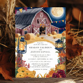 Rustic Barn Navy Blue Nighttime Herfst Huwelijk Kaart
