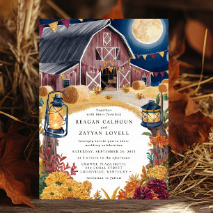 Rustic Barn Navy Blue Nighttime Herfst Huwelijk Kaart