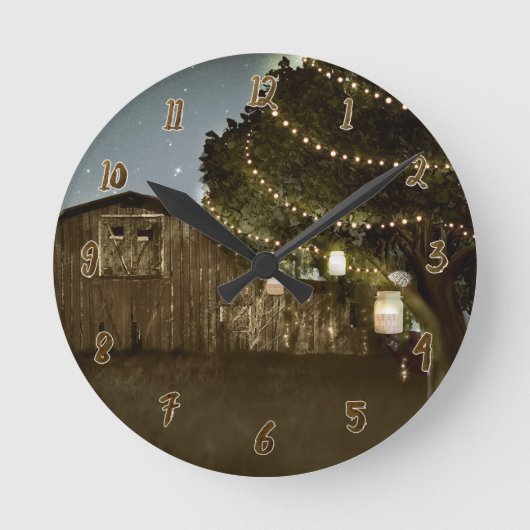 Rustic Barn Night Sky Lichten & Mason Jars Ronde Klok (Voorkant)
