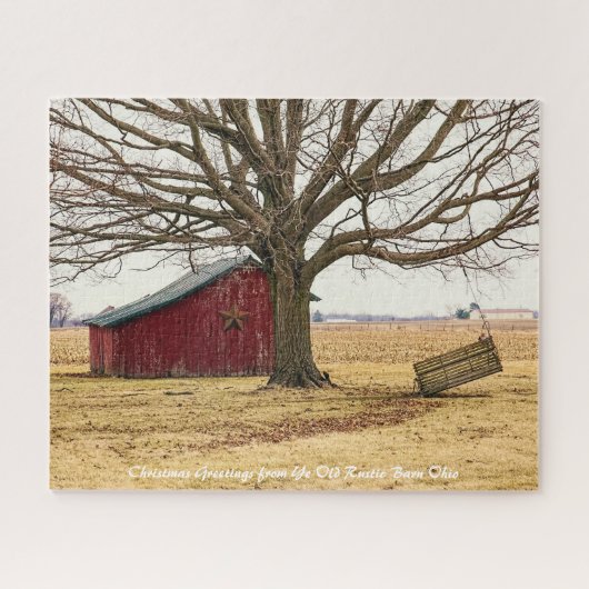 Rustic Barn Ohio. Kerstgroeten Legpuzzel (Horizontaal)
