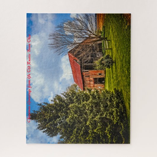 Rustic Barn Ohio. Kerstgroeten Legpuzzel (Verticaal)