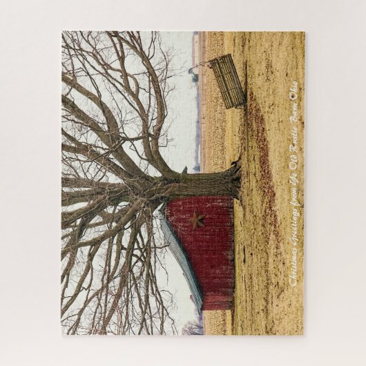 Rustic Barn Ohio. Kerstgroeten Legpuzzel (Verticaal)