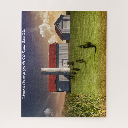 Rustic Barn Ohio. Kerstgroeten Legpuzzel (Verticaal)