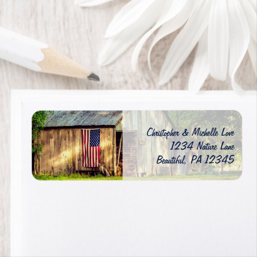 Rustic Barn Patriotic US American Flag Address Etiket (Insitu)