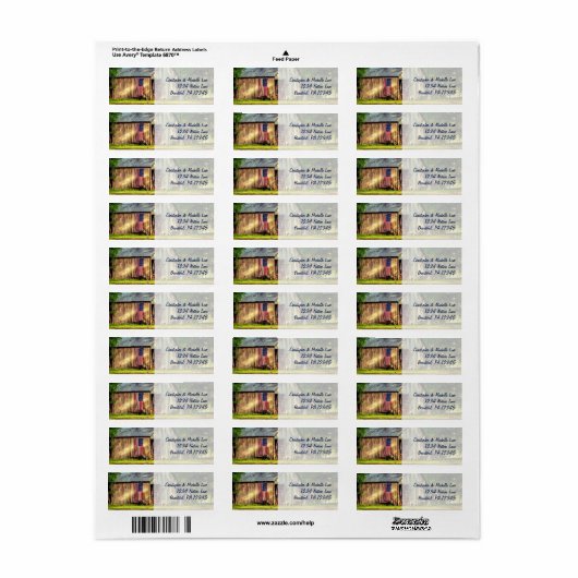 Rustic Barn Patriotic US American Flag Address Etiket (Full Sheet)