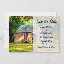 Rustic Barn Patriottic American Flag Save the Date Kaart