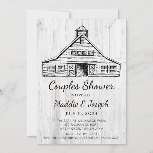 Rustic Barn Photo Couples Shower Invitation Aankondiging (Voorkant)