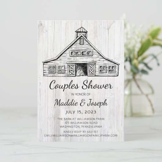 Rustic Barn Photo Couples Shower Invitation Aankondiging (Staand voorkant)