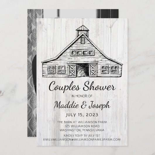 Rustic Barn Photo Couples Shower Invitation Aankondiging (Voorkant / Achterkant)