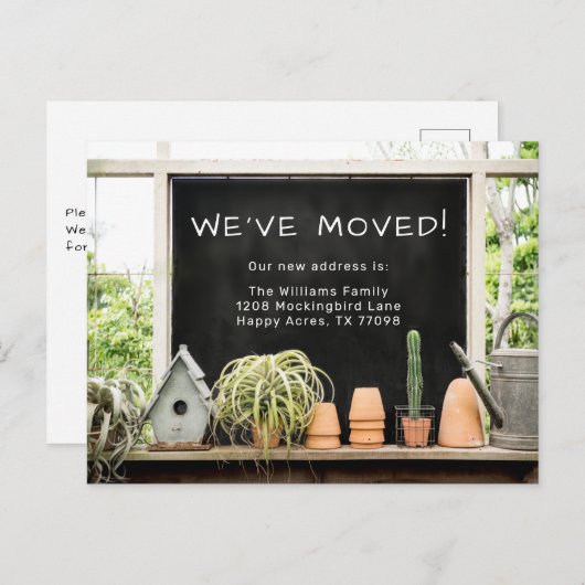 Rustic Barn Potting Shed We hebben ons verplaatst Briefkaart (Voorkant / Achterkant)