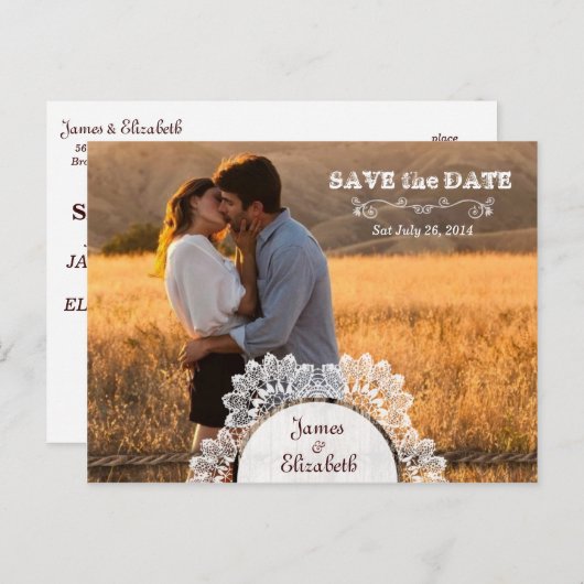 Rustic Barn Red de datum Aankondigingskaart (Voorkant / Achterkant)