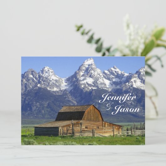 Rustic Barn Rocky Mountain Wedding Invitations Kaart (Staand voorkant)