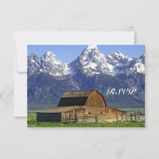 Rustic Barn Rocky Mountain Wedding RSVP-kaarten RSVP Kaartje (Voorkant)