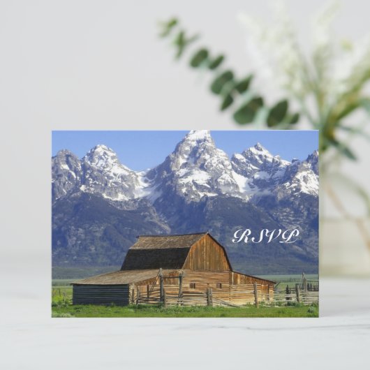 Rustic Barn Rocky Mountain Wedding RSVP-kaarten RSVP Kaartje (Staand voorkant)