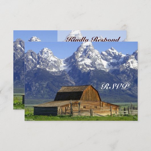 Rustic Barn Rocky Mountain Wedding RSVP-kaarten RSVP Kaartje (Voorkant / Achterkant)
