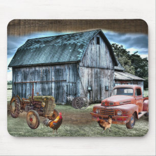 Rustic Barn Rooster Hen Boerderij Truck Muismat