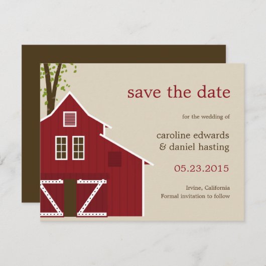 Rustic Barn slaat de datumkaart op Save The Date (Voorkant / Achterkant)