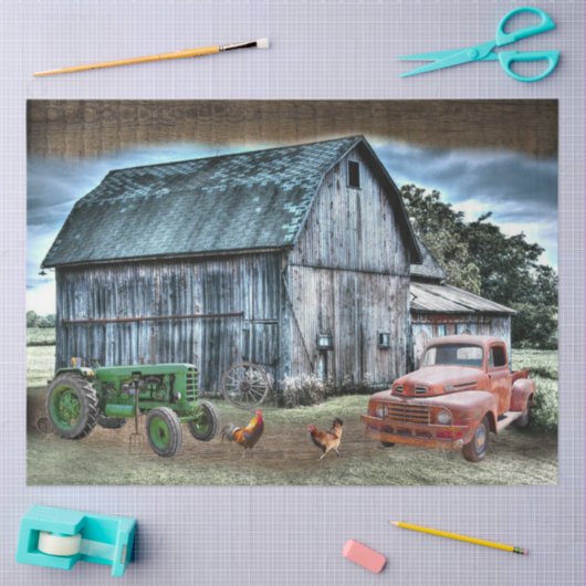Rustic Barn  Tractor Truck Boerderij Tissuepapier (Craft)
