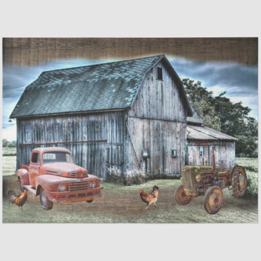 Rustic Barn  Tractor Truck Boerderij Tissuepapier (Voorkant)