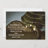 Rustic Barn & Tree Lights Wedding Invitations Kaart (Voorkant)