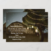 Rustic Barn & Tree Lights Wedding Invitations Kaart (Voorkant / Achterkant)