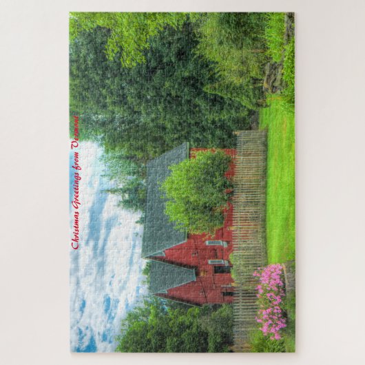 Rustic Barn Vermont. Kerstgroeten Legpuzzel (Verticaal)