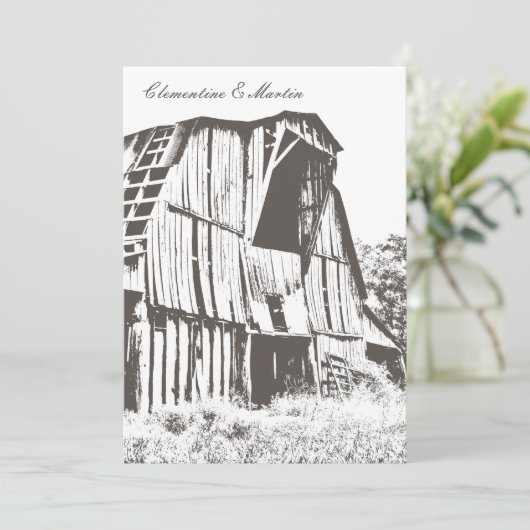 Rustic Barn Wedding Invitation - Donker Bruin Kaart (Staand voorkant)