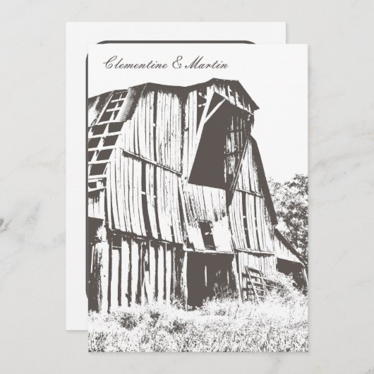 Rustic Barn Wedding Invitation - Donker Bruin Kaart (Voorkant / Achterkant)