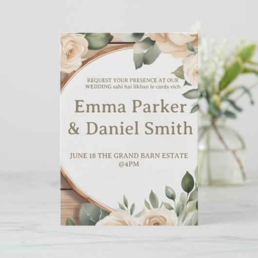 Rustic Barn Wedding Invitation with String Lights  Kaart (Staand voorkant)