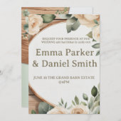 Rustic Barn Wedding Invitation with String Lights  Kaart (Voorkant / Achterkant)