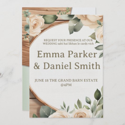 Rustic Barn Wedding Invitation with String Lights  Kaart (Voorkant / Achterkant)