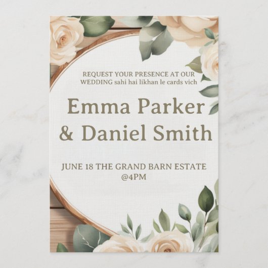 Rustic Barn Wedding Invitation with String Lights  Kaart (Voorkant)