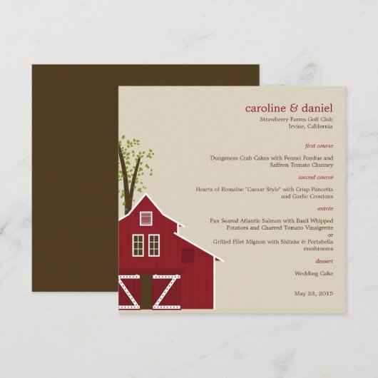 Rustic Barn Wedding Menu Card (Voorkant / Achterkant)